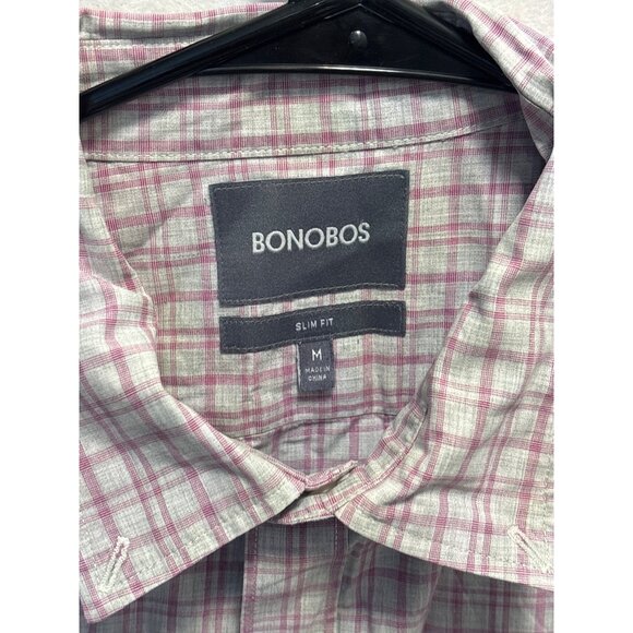 Bonobos Mens Slim Fit Button-Up Shirt Pink & Gray Plaid Size M Cotton - Picture 2 of 8